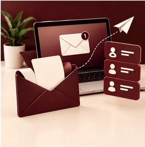 Email Marketing illustration showing an envelope and customer contact list