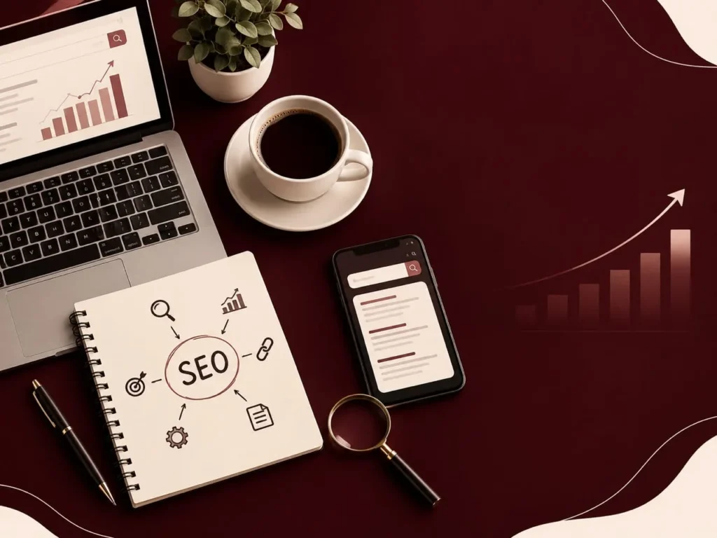 Notebook with SEO strategy diagram for SEO in 2026 traditional SEO vs AI search